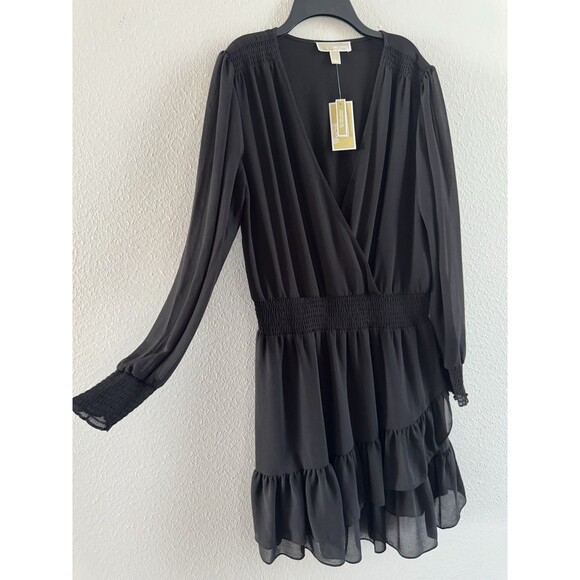 Michael Michael Kors Women’s Ruffled Faux-Wrap Dress Black  size L spring summer - Picture 9 of 16